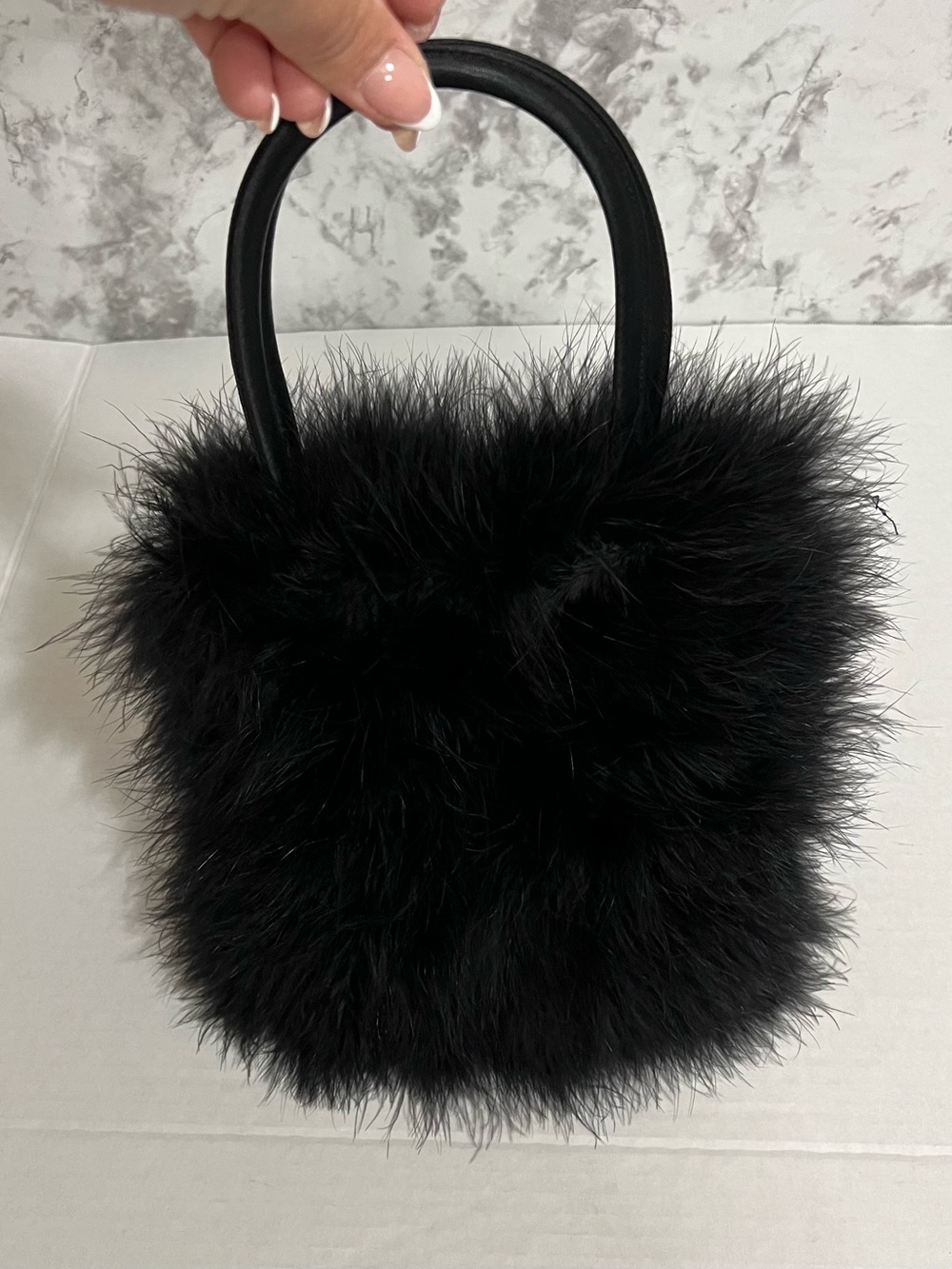 Vintage Black Faux Fur Tote Bag with Top Handles Size 10”X 10”